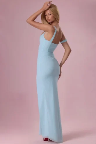 Robe corset drapée en maille Naelle, couleur aqua clair