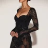 Robe corset en body transparent orné Jovie, couleur noire Robe corset en body transparent orné Jovie, couleur noire