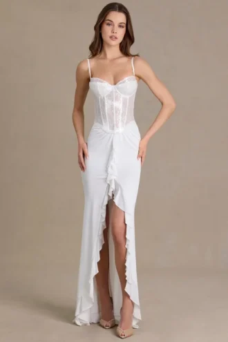 Robe corset en dentelle ornée Beatrix Premium, blanche
