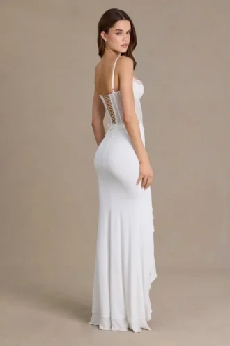 Robe corset en dentelle ornée Beatrix Premium, blanche