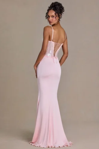 Robe corset en dentelle ornée Beatrix Premium, couleur rose pâle