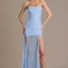 Robe corset en dentelle ornée haut de gamme Liliane, bleu ciel Robe corset en dentelle ornée haut de gamme Liliane, bleu ciel