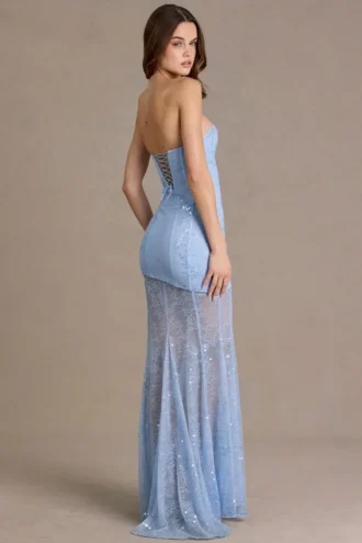 Robe corset en dentelle ornée haut de gamme Liliane, bleu ciel