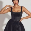 Robe corset en taffetas tissé Sueno, noir jais Robe corset en taffetas tissé Sueno, noir jais