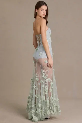 Robe corset en tulle ornée Estella, vert sauge
