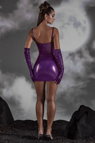 Robe corset en vinyle à découpes Pandora, couleur violette