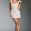 Robe corset à encolure carrée et appliqués floraux Posy, en blanc Robe corset à encolure carrée et appliqués floraux Posy, en blanc