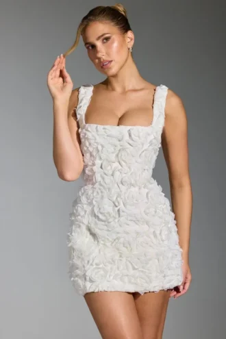 Robe corset à encolure carrée et appliqués floraux Posy, en blanc