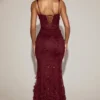 Robe corset à encolure dégagée et appliqués décoratifs Vasanta, couleur rouge vin Robe corset à encolure dégagée et appliqués décoratifs Vasanta, couleur rouge vin