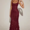Robe corset à encolure dégagée et appliqués décoratifs Vasanta, couleur rouge vin Robe corset à encolure dégagée et appliqués décoratifs Vasanta, couleur rouge vin