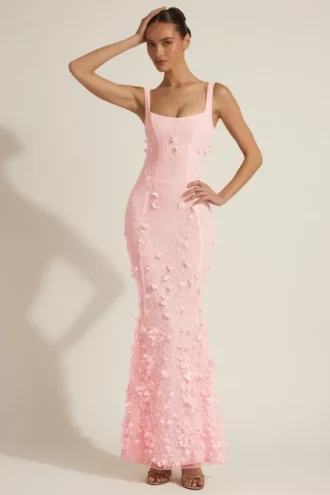 Robe corset à encolure dégagée et appliqués décoratifs Vasanta, rose