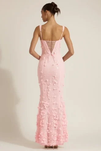 Robe corset à encolure dégagée et appliqués décoratifs Vasanta, rose