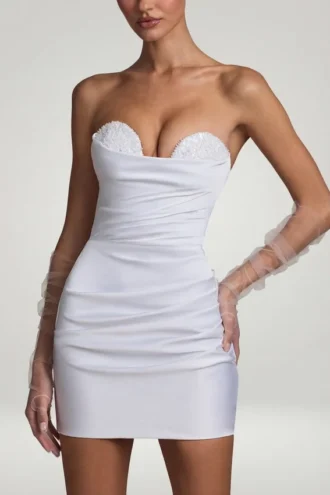Robe corset froncée Tirza en blanc