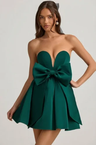 Robe corset Norina avec nœud, vert émeraude