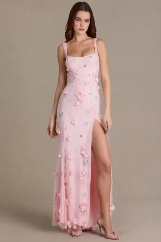 Robe corset ornée Aurelia en rose pâle