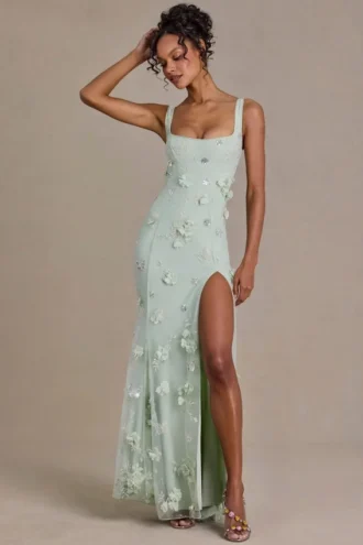 Robe corset ornée Aurelia en vert sauge