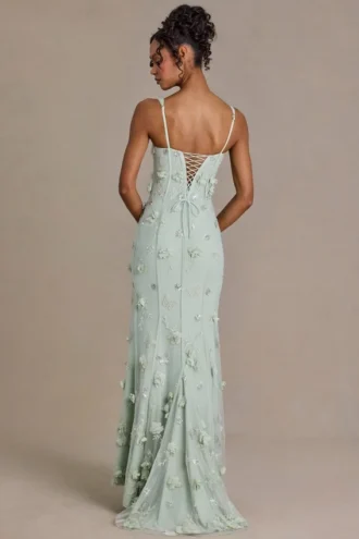Robe corset ornée Aurelia en vert sauge