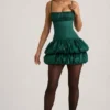 Robe corset à ourlet bouffant en satin Clarice, vert émeraude Robe corset à ourlet bouffant en satin Clarice, vert émeraude