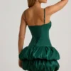 Robe corset à ourlet bouffant en satin Clarice, vert émeraude Robe corset à ourlet bouffant en satin Clarice, vert émeraude