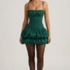 Robe corset à ourlet bouffant en satin Clarice, vert émeraude Robe corset à ourlet bouffant en satin Clarice, vert émeraude