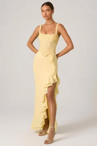 Robe corset à volants décorés Robina, couleur jaune