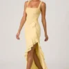 Robe corset à volants décorés Robina, couleur jaune Robe corset à volants décorés Robina, couleur jaune
