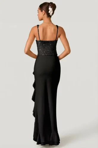 Robe corset à volants et ornements Robina, en noir