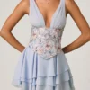 Robe corset à volants et ornements Sakura, bleu à fleurs Robe corset à volants et ornements Sakura, bleu à fleurs