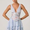 Robe corset à volants et ornements Sakura, bleu à fleurs Robe corset à volants et ornements Sakura, bleu à fleurs