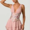 Robe corset à volants et ornements Sakura, rose à fleurs Robe corset à volants et ornements Sakura, rose à fleurs