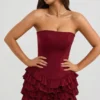 Robe corset à volants superposés Juliet Bandeau, rouge baie Robe corset à volants superposés Juliet Bandeau, rouge baie
