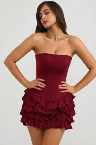 Robe corset à volants superposés Juliet Bandeau, rouge baie