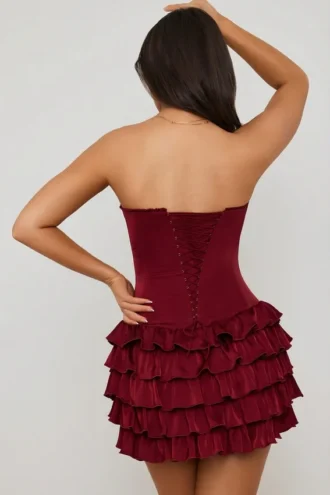 Robe corset à volants superposés Juliet Bandeau, rouge baie