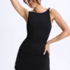 Robe courte A-line froncée Ione en modal, couleur noire Robe courte A-line froncée Ione en modal, couleur noire