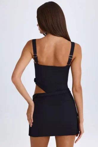 Robe courte Acadia à ceinture et découpes, couleur noire