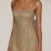 Robe courte ajustée à encolure dégagée et dos nu ornée Philomena, couleur or