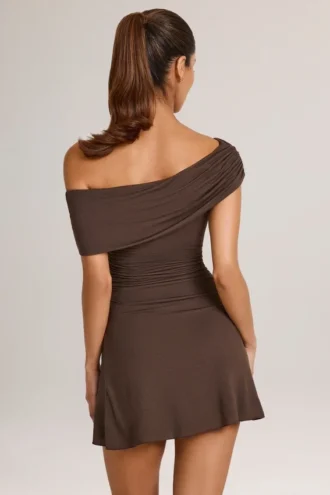 Robe courte asymétrique A-line en modal Suhana, couleur chocolat