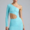 Robe courte asymétrique à découpes métalliques Zanab, bleu glacier Robe courte asymétrique à découpes métalliques Zanab, bleu glacier