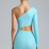 Robe courte asymétrique à découpes métalliques Zanab, bleu glacier Robe courte asymétrique à découpes métalliques Zanab, bleu glacier