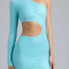 Robe courte asymétrique à découpes métalliques Zanab, bleu glacier Robe courte asymétrique à découpes métalliques Zanab, bleu glacier