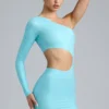 Robe courte asymétrique à découpes métalliques Zanab, bleu glacier Robe courte asymétrique à découpes métalliques Zanab, bleu glacier
