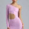 Robe courte asymétrique à découpes métalliques Zanab, rose violet Robe courte asymétrique à découpes métalliques Zanab, rose violet