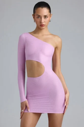 Robe courte asymétrique à découpes métalliques Zanab, rose violet