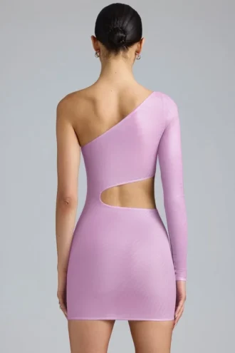 Robe courte asymétrique à découpes métalliques Zanab, rose violet