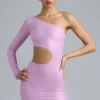 Robe courte asymétrique à découpes métalliques Zanab, rose violet Robe courte asymétrique à découpes métalliques Zanab, rose violet