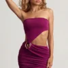 Robe courte asymétrique en jersey texturé Zephyr, couleur violet baie Robe courte asymétrique en jersey texturé Zephyr, couleur violet baie