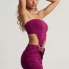 Robe courte asymétrique en jersey texturé Zephyr, couleur violet baie Robe courte asymétrique en jersey texturé Zephyr, couleur violet baie