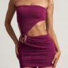 Robe courte asymétrique en jersey texturé Zephyr, couleur violet baie Robe courte asymétrique en jersey texturé Zephyr, couleur violet baie