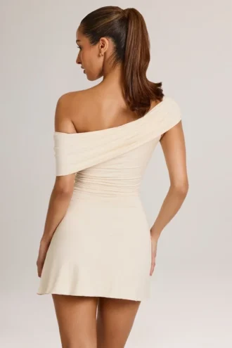Robe courte asymétrique en modal Suhana, coupe trapèze, couleur ivoire