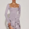 Robe courte asymétrique Lumiki à appliqués décoratifs, couleur lilas Robe courte asymétrique Lumiki à appliqués décoratifs, couleur lilas